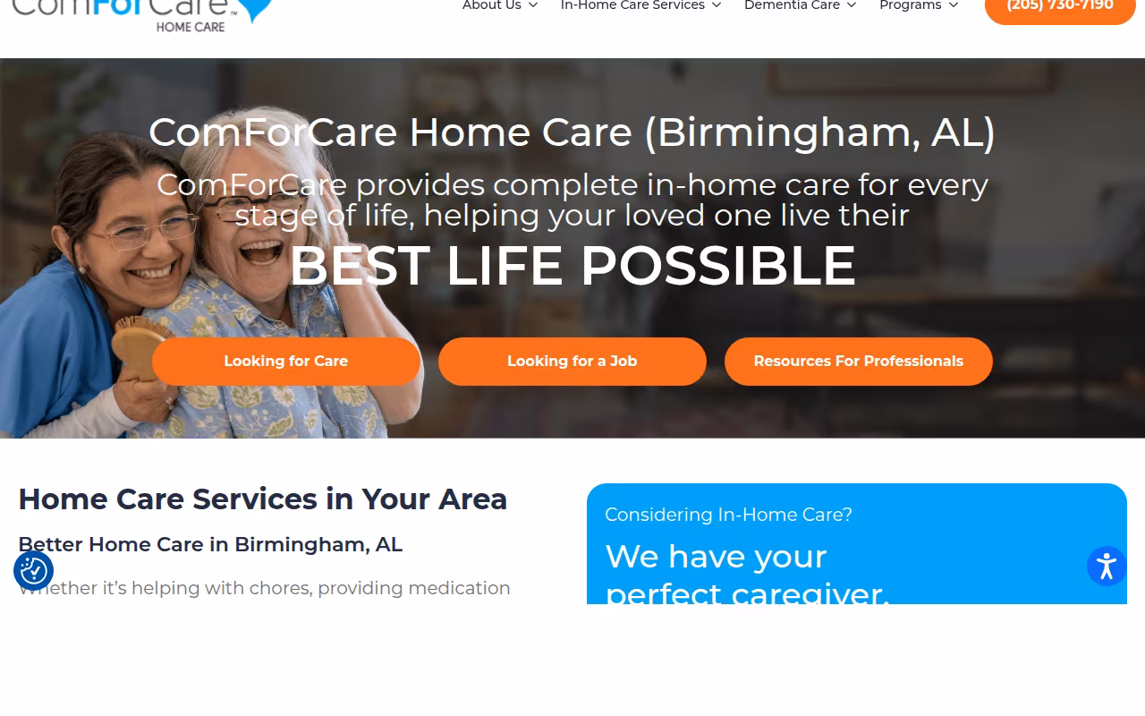 ComForCare Home Care of Birmingham, AL website