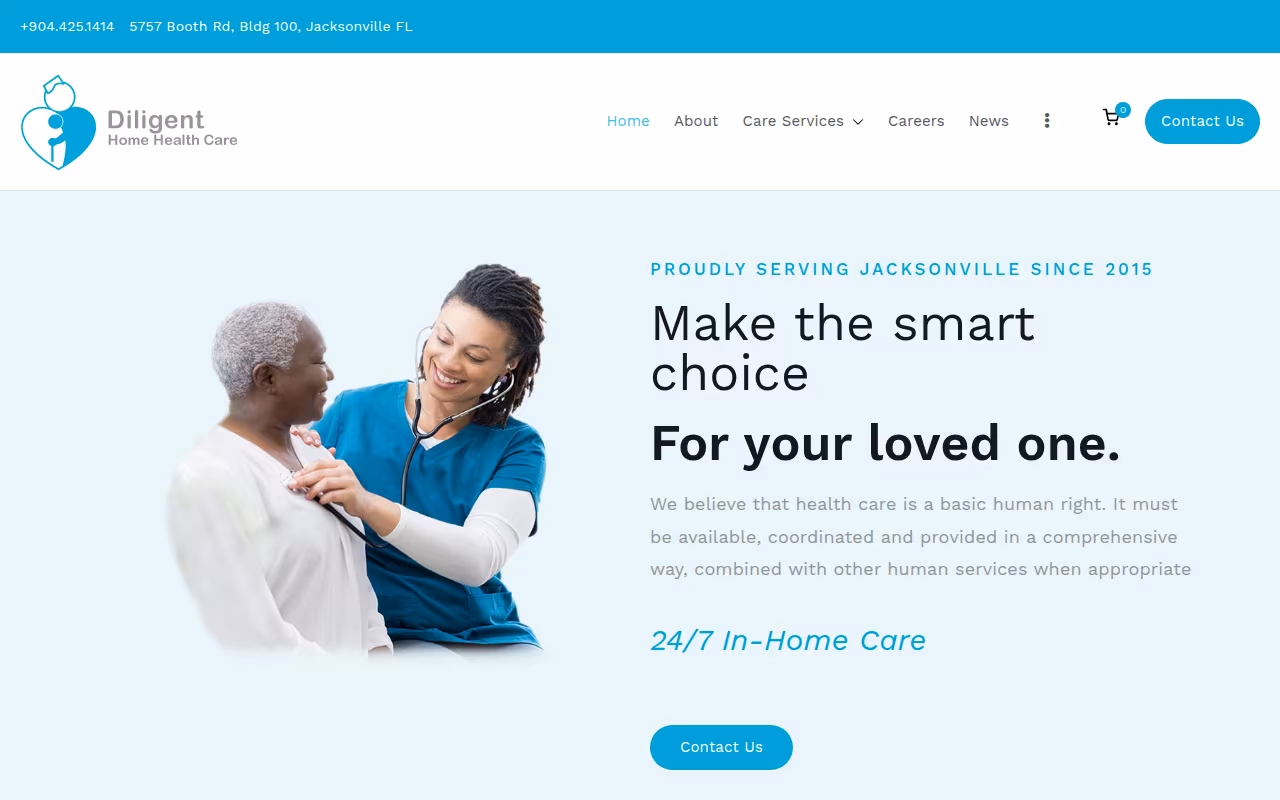 Diligent Home Health Care website