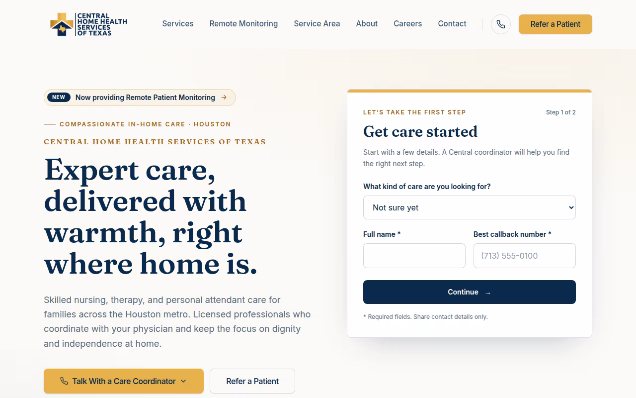 Central Home Health Services of Tx website
