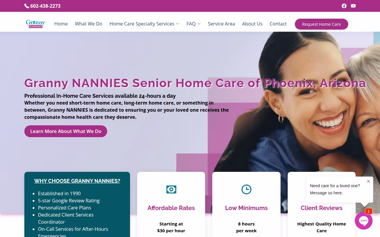 Granny NANNIES Home Care website