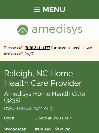 Amedisys Home Health Care website