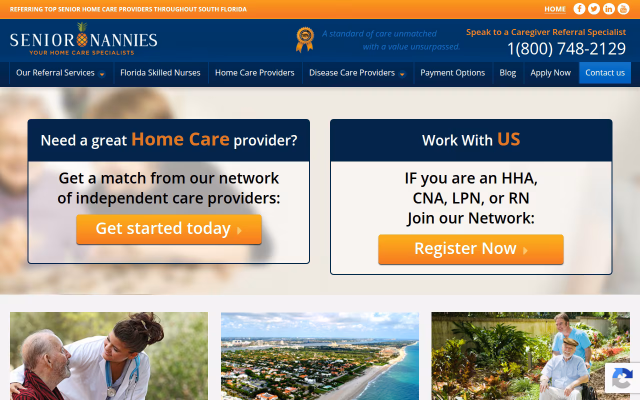 Senior Nannies Homecare Services website