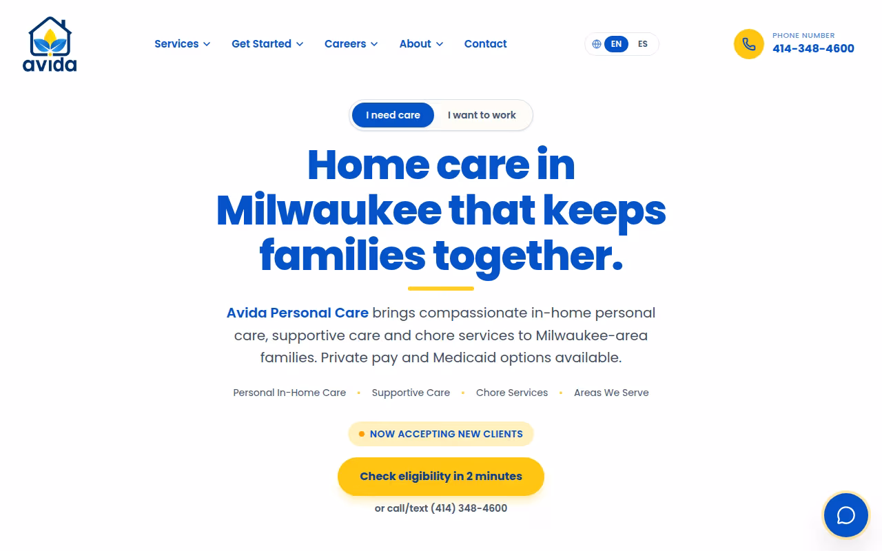 Avida Personal Care & Supportive Care website