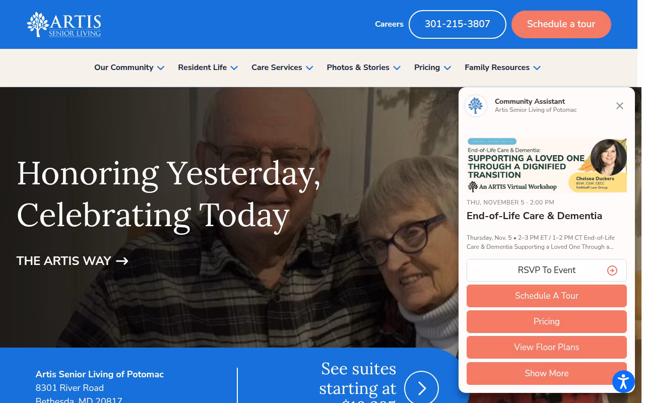 Artis Senior Living of Potomac website