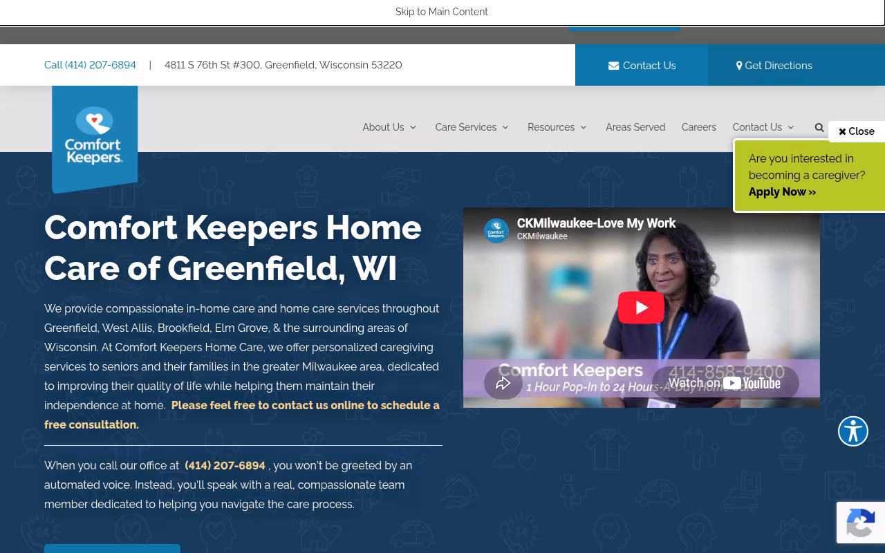 Comfort Keepers Home Care website