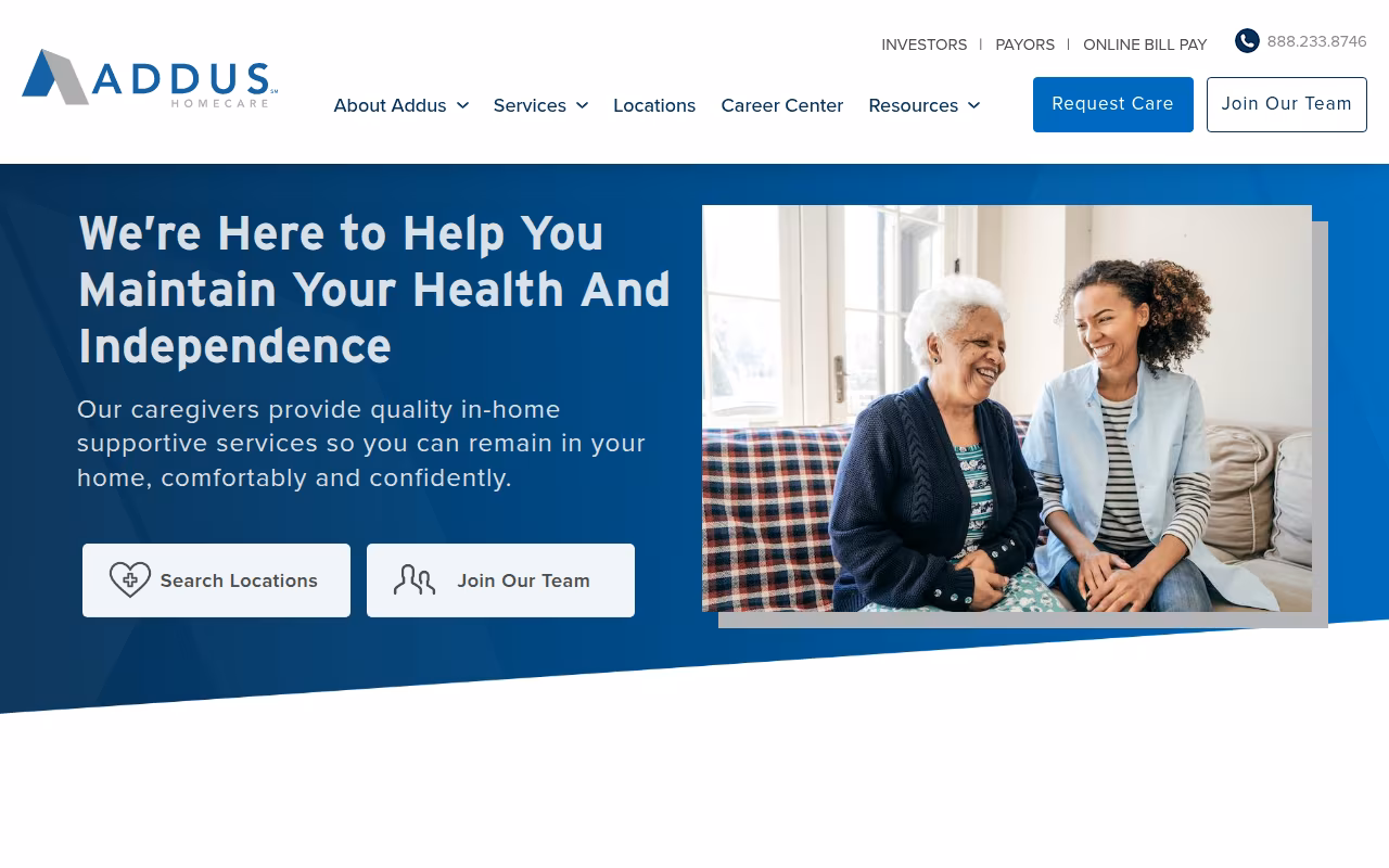 Addus HomeCare website