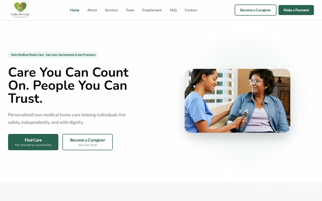 Care on Call In-Home Care website