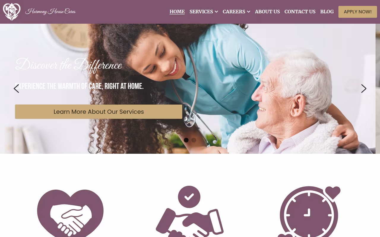 Harmony House Cares website