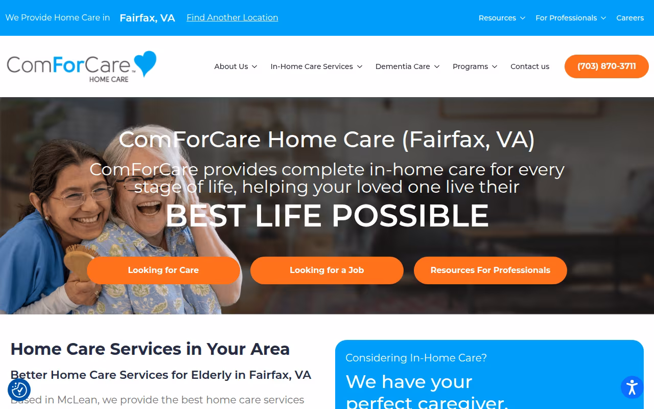 ComForCare Home Care - Northern Fairfax website