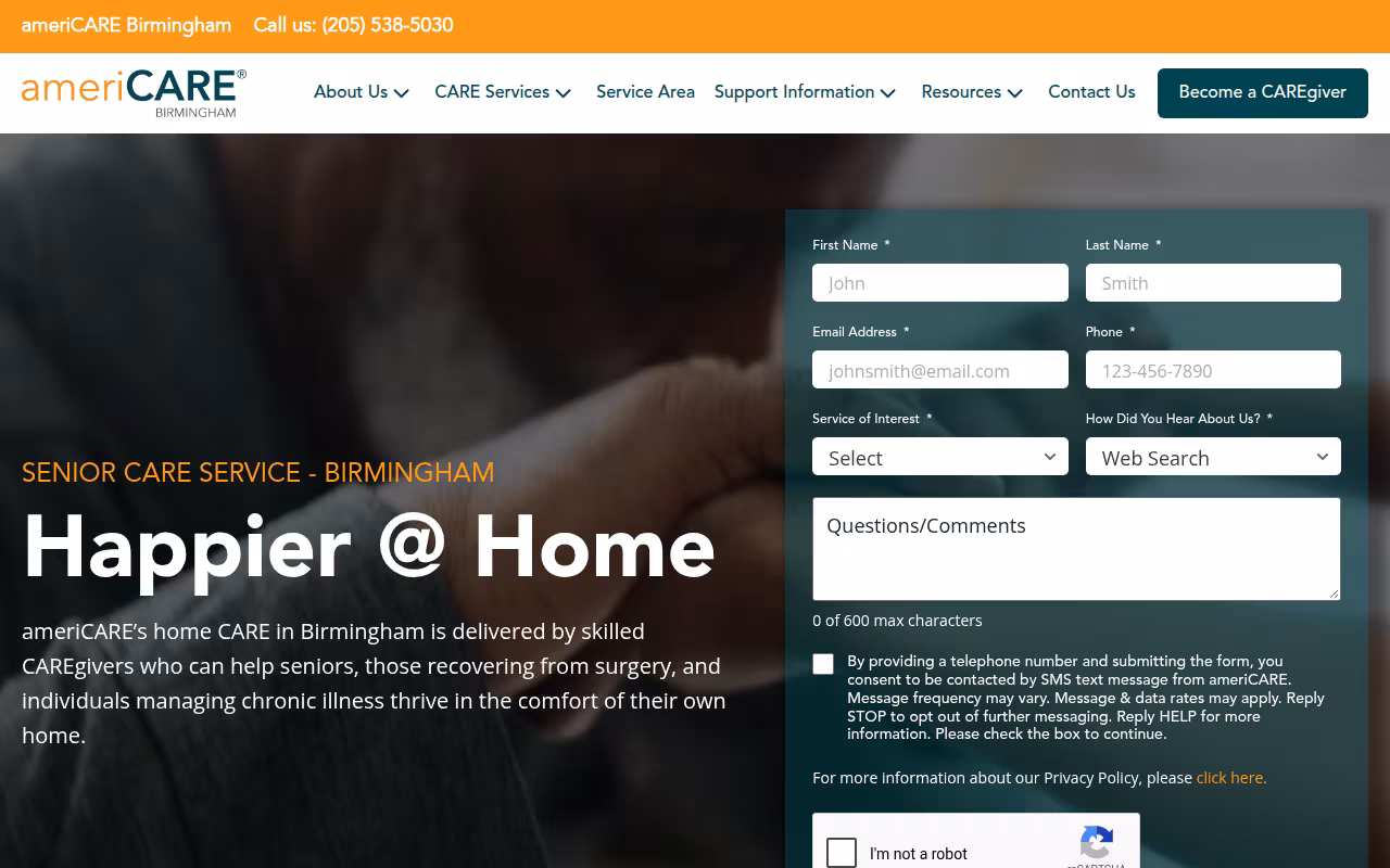 ameriCARE Birmingham website