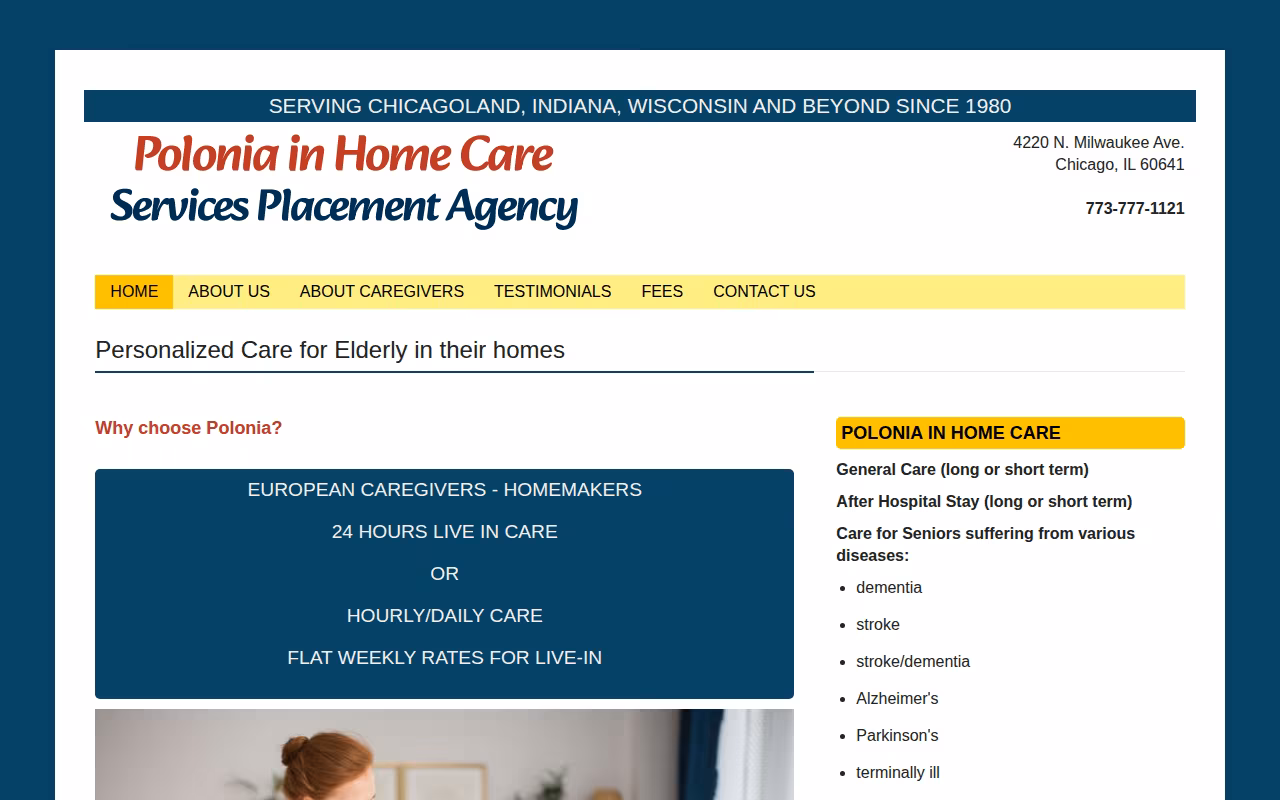 Polonia In Home Care Services Placement Agency website