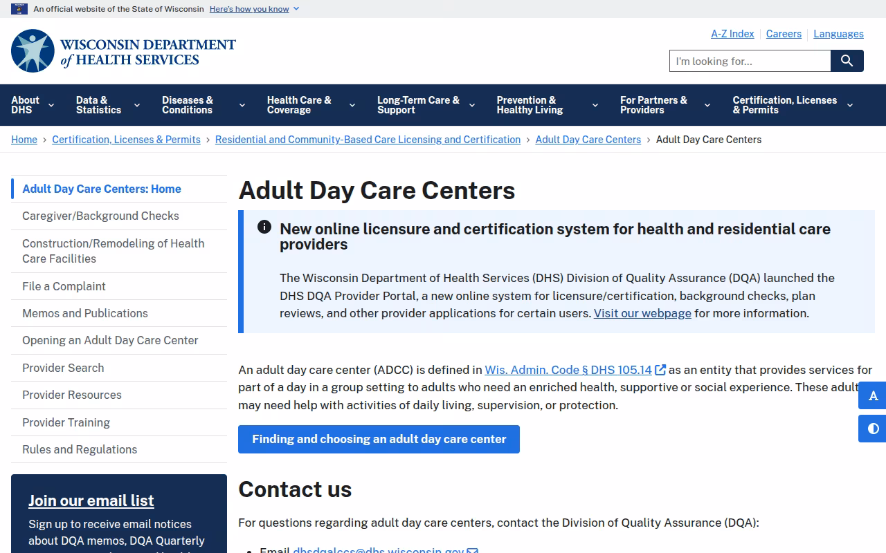 Adult Day Services Of Wisconsin website