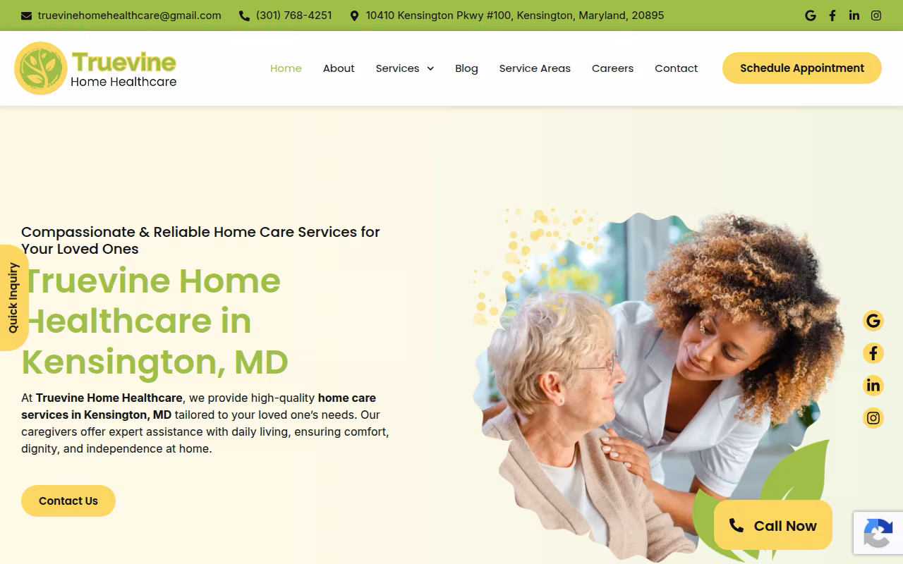 Truevine Home Healthcare Services website