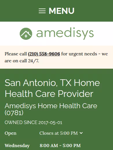 Amedisys Home Health Care website
