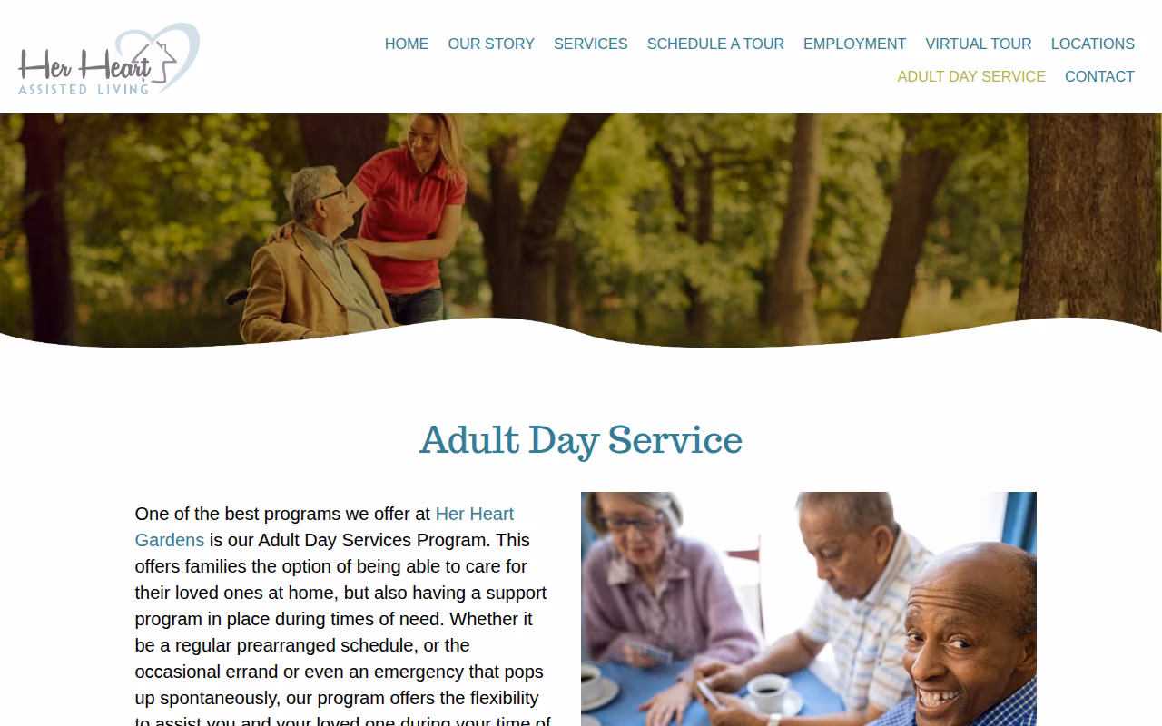 Her Heart Gardens Adult Daytime Care website
