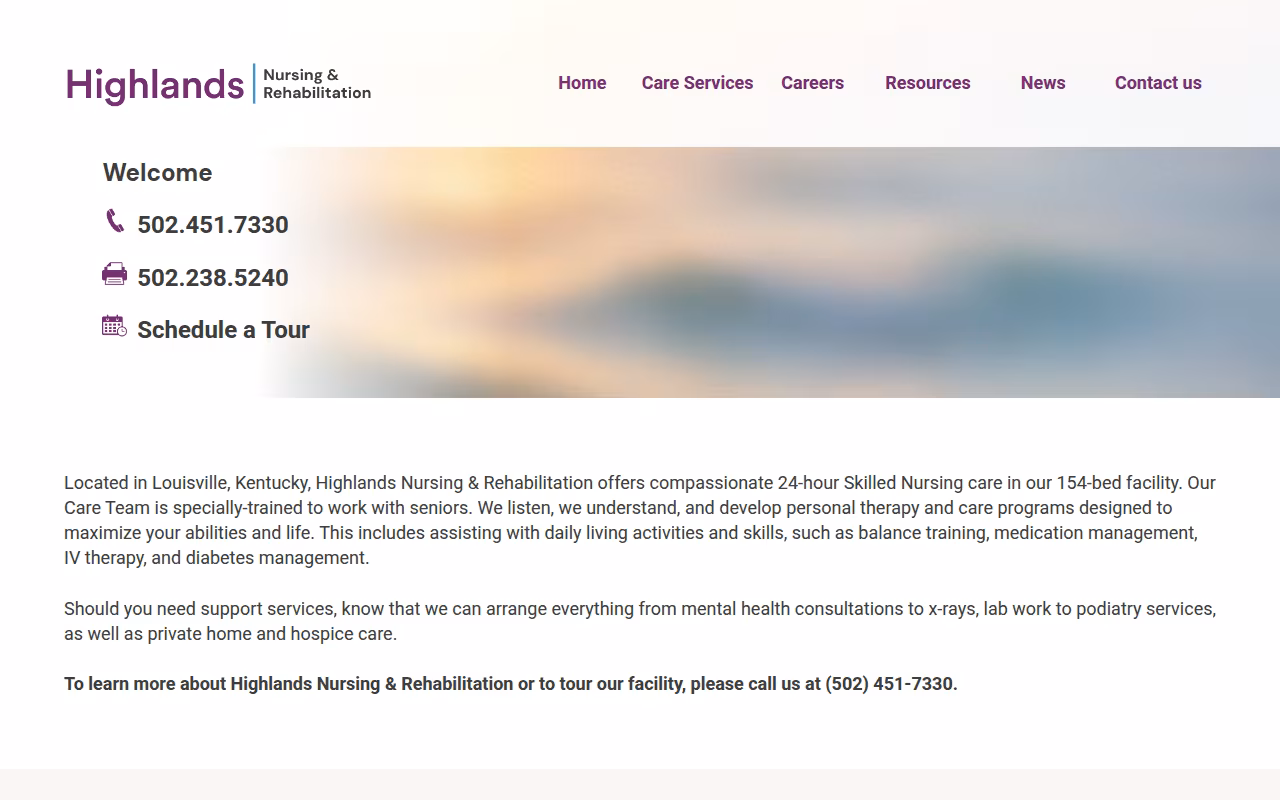 Highlands Nursing and Rehabilitation website