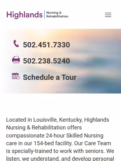 Highlands Nursing and Rehabilitation website