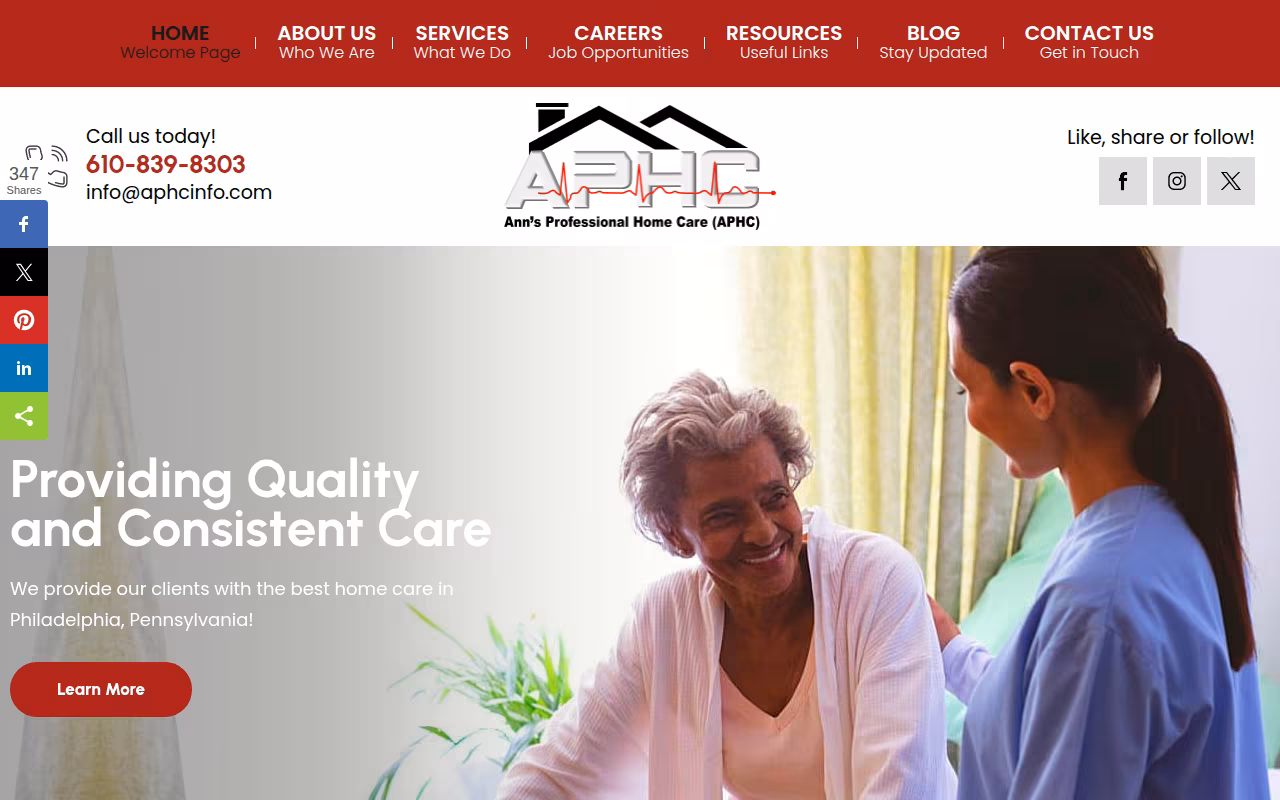 Ann's Professional Home Care website