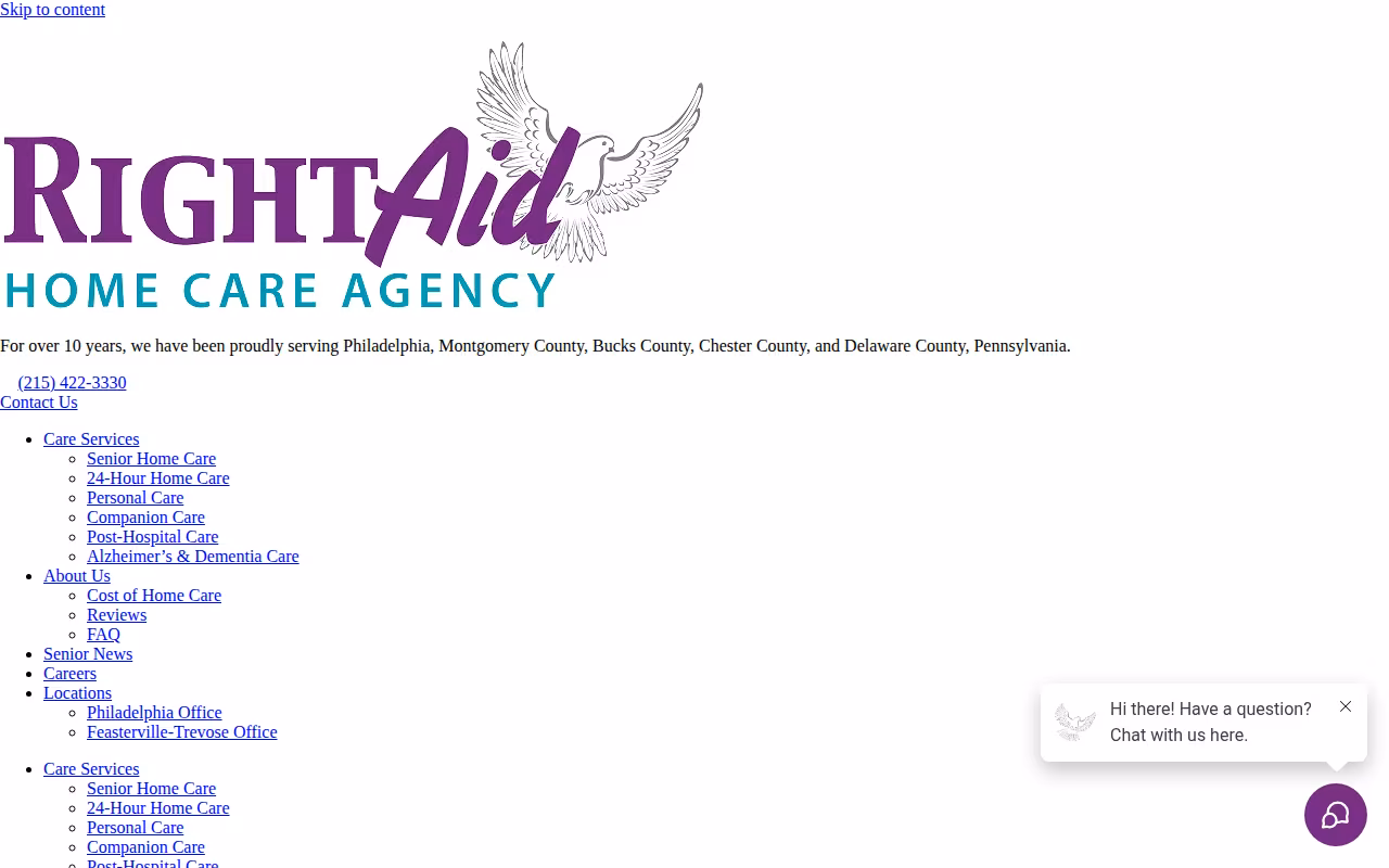 Right Aid Home Care website