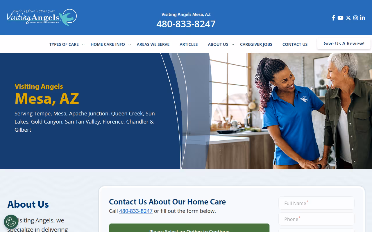 Visiting Angels Senior Home Care website