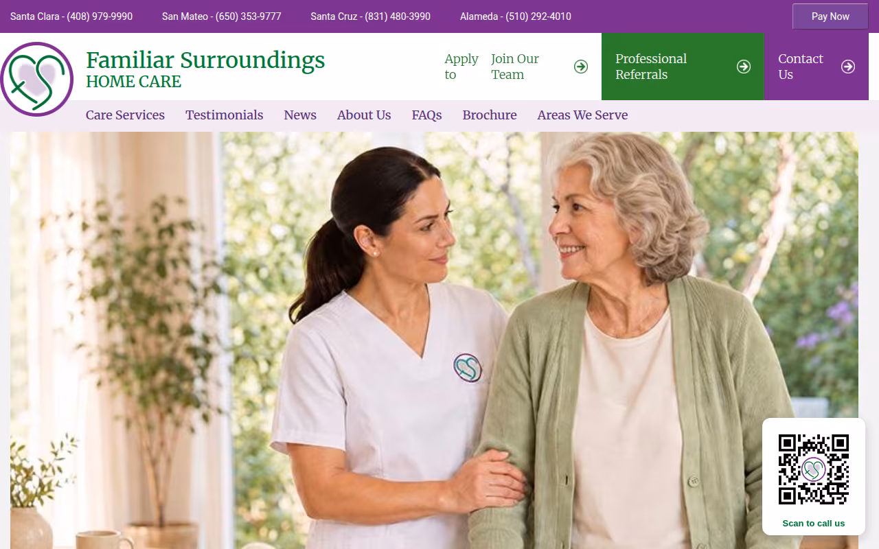 Familiar Surroundings Home Care website