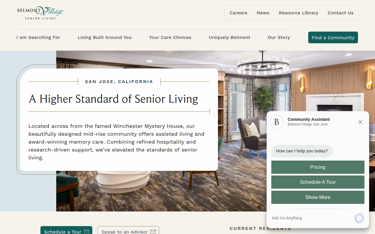 Belmont Village Senior Living San Jose website