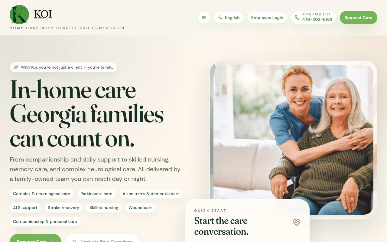 Koi Home Care Agency website