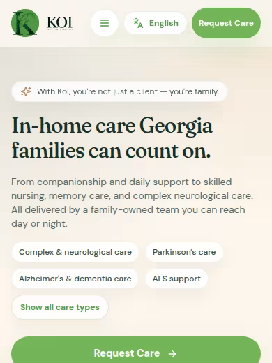 Koi Home Care Agency website