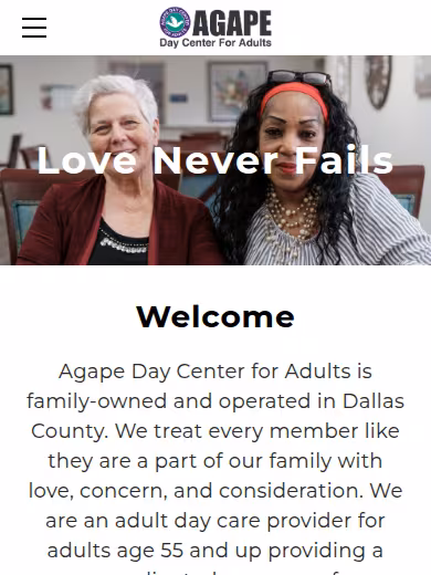 Agape Day Center for Adults website