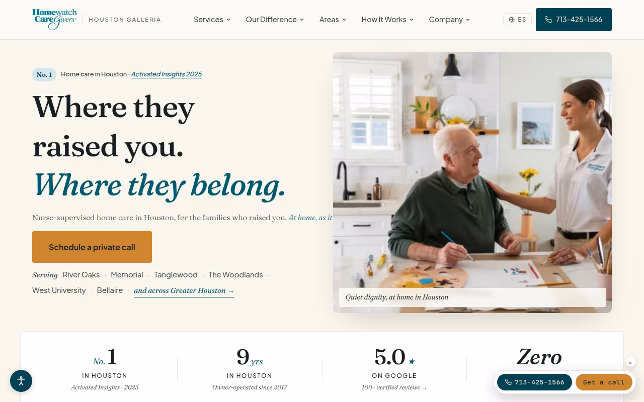 Homewatch CareGivers of Houston Galleria website