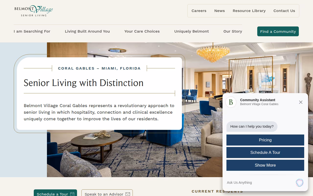 Belmont Village Senior Living Coral Gables website