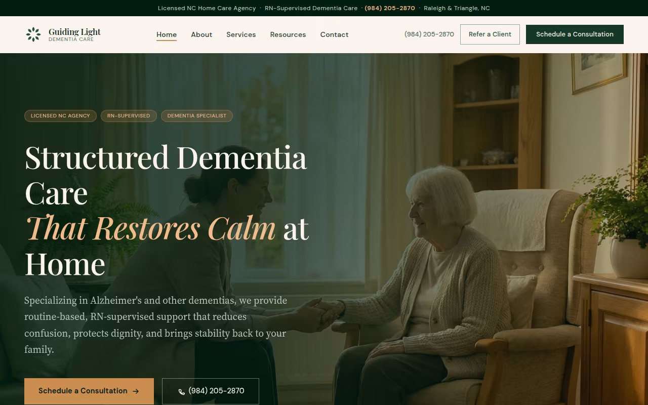 Guiding Light Dementia Care website