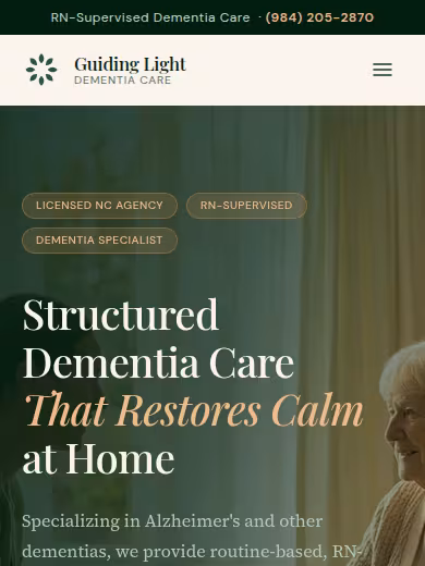 Guiding Light Dementia Care website