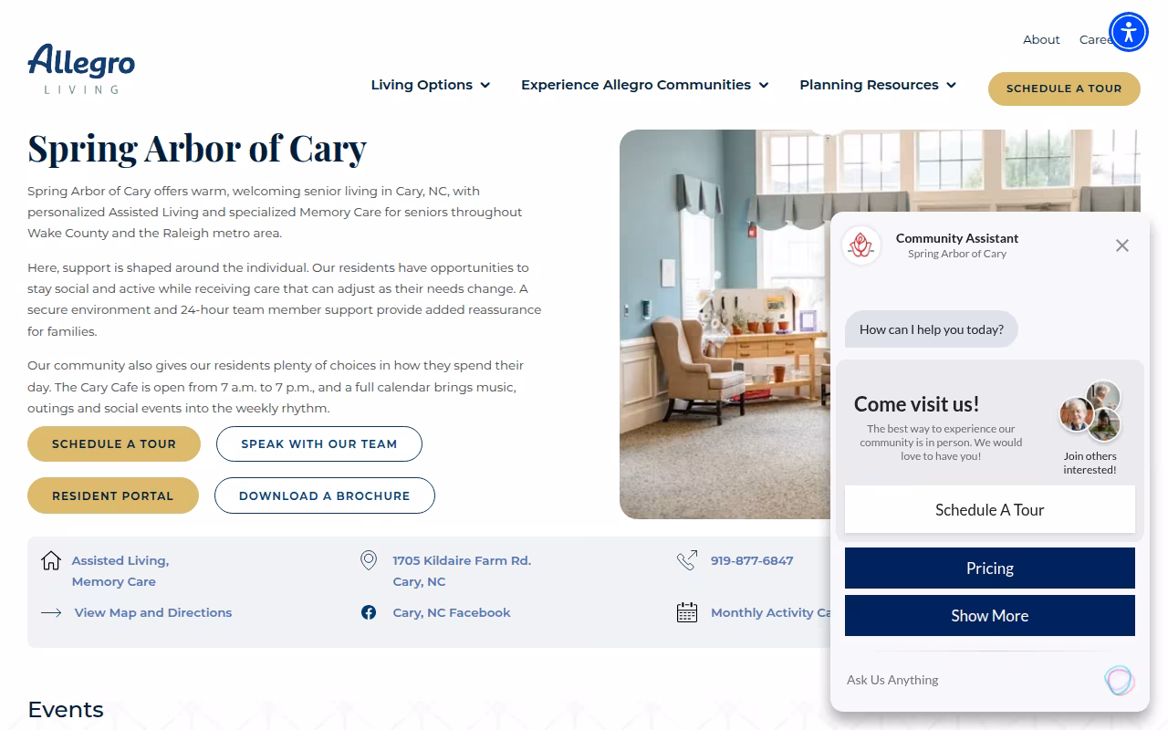 Spring Arbor of Cary website