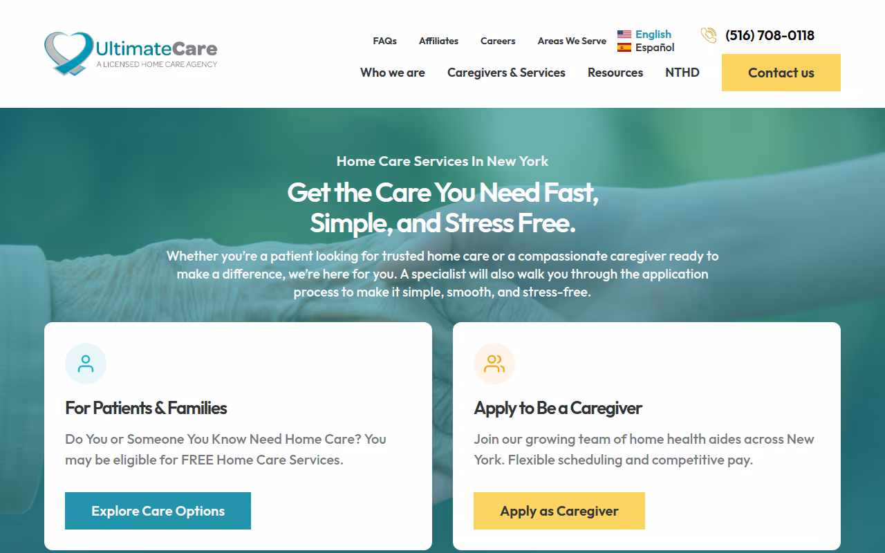 Ultimate Care NY website