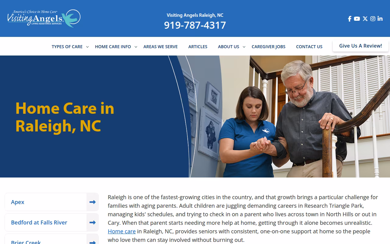 Visiting Angels Senior Home Care Raleigh website