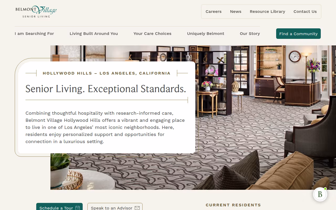 Belmont Village Senior Living Hollywood Hills website