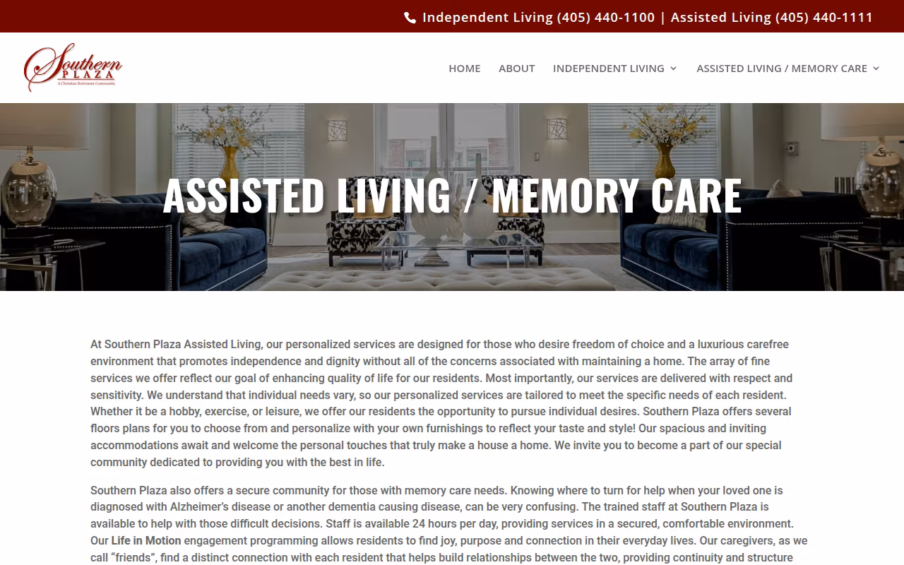 Southern Plaza Assisted Living / Memory Care website