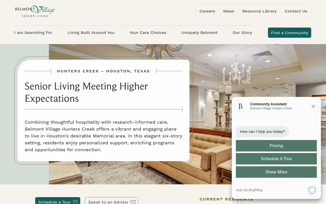 Belmont Village Senior Living Hunters Creek website