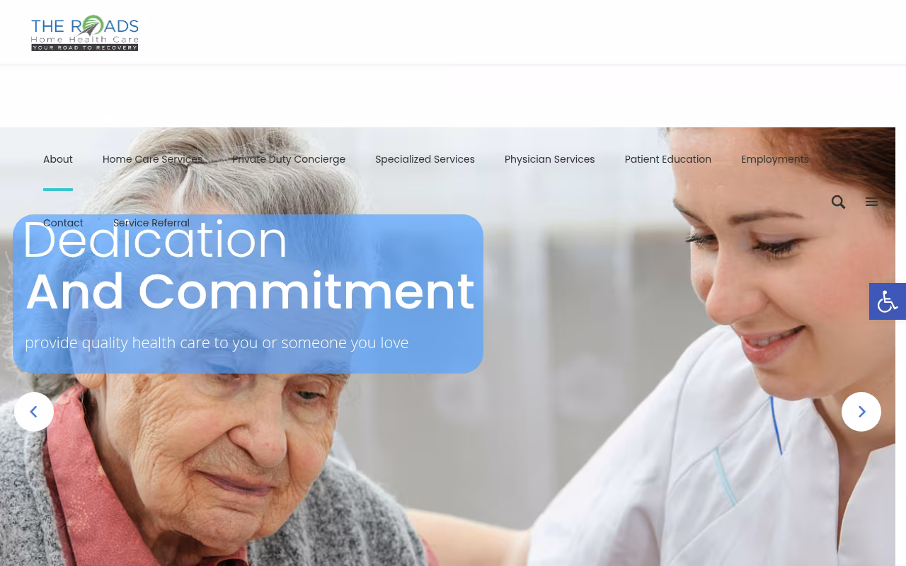 The Roads Home Health Care website
