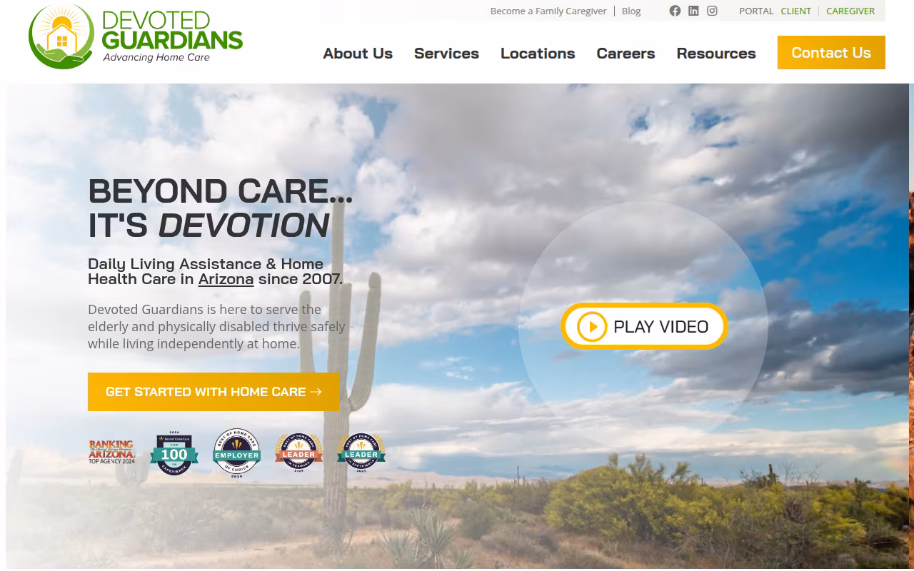 Devoted Guardians Home Care website