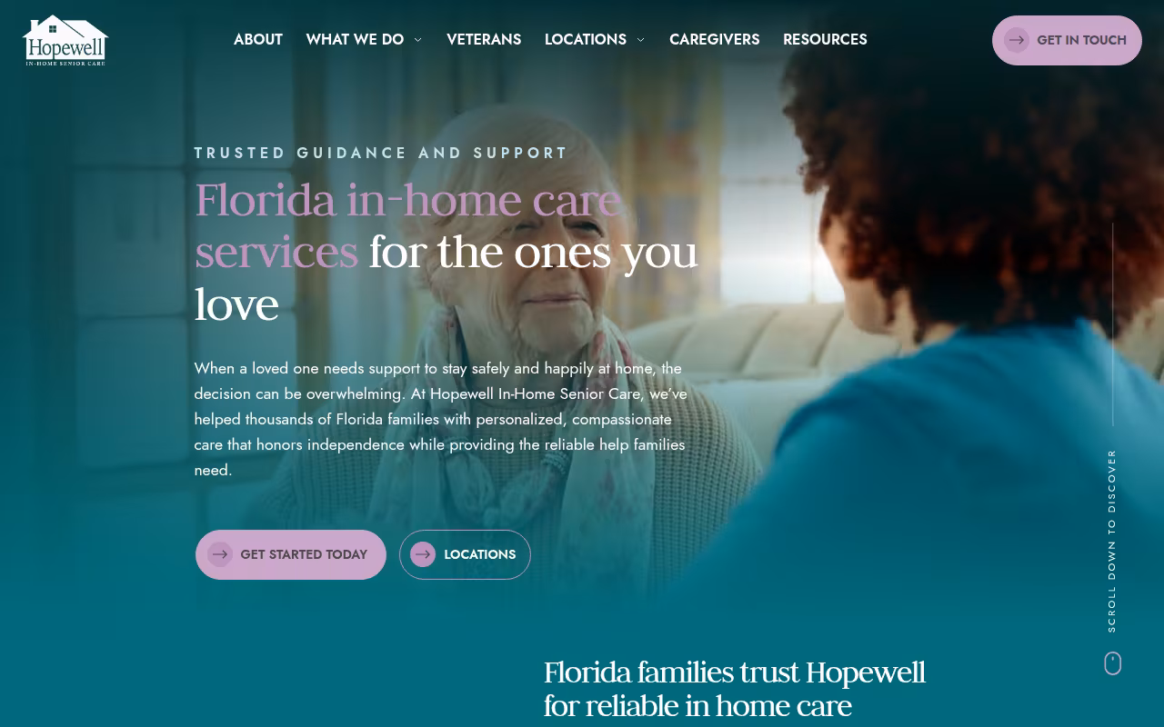 Hopewell In-Home Senior Care website