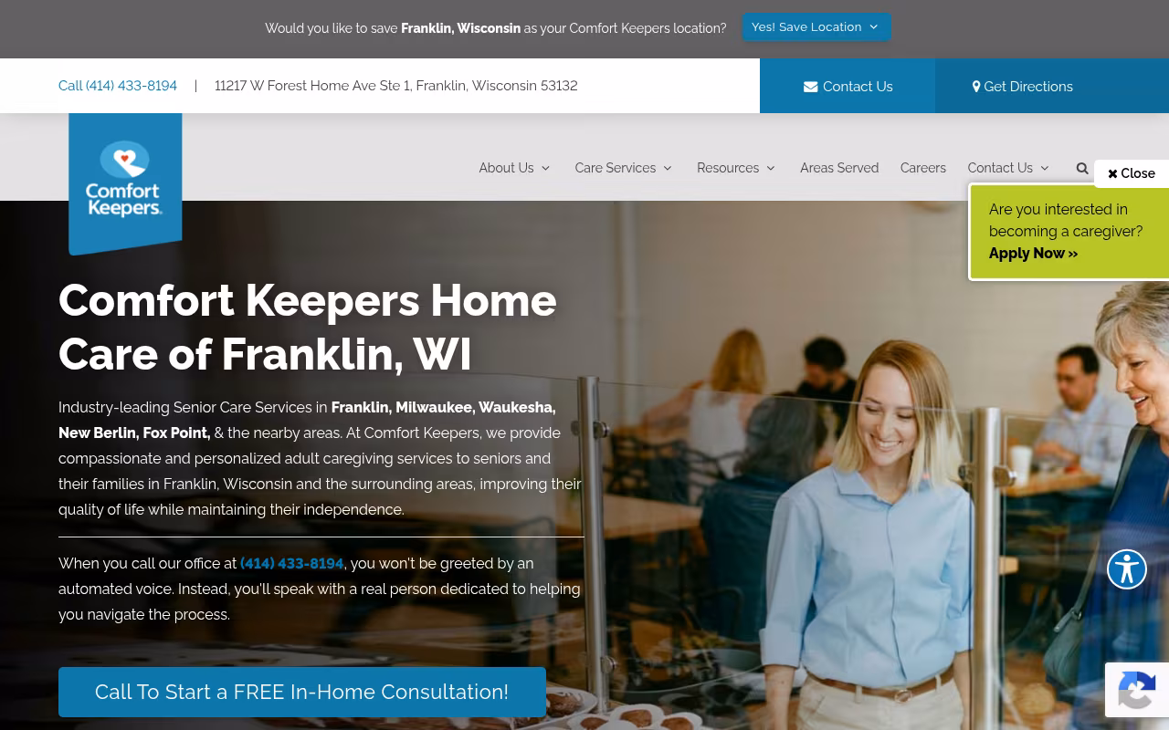 Comfort Keepers Home Care website
