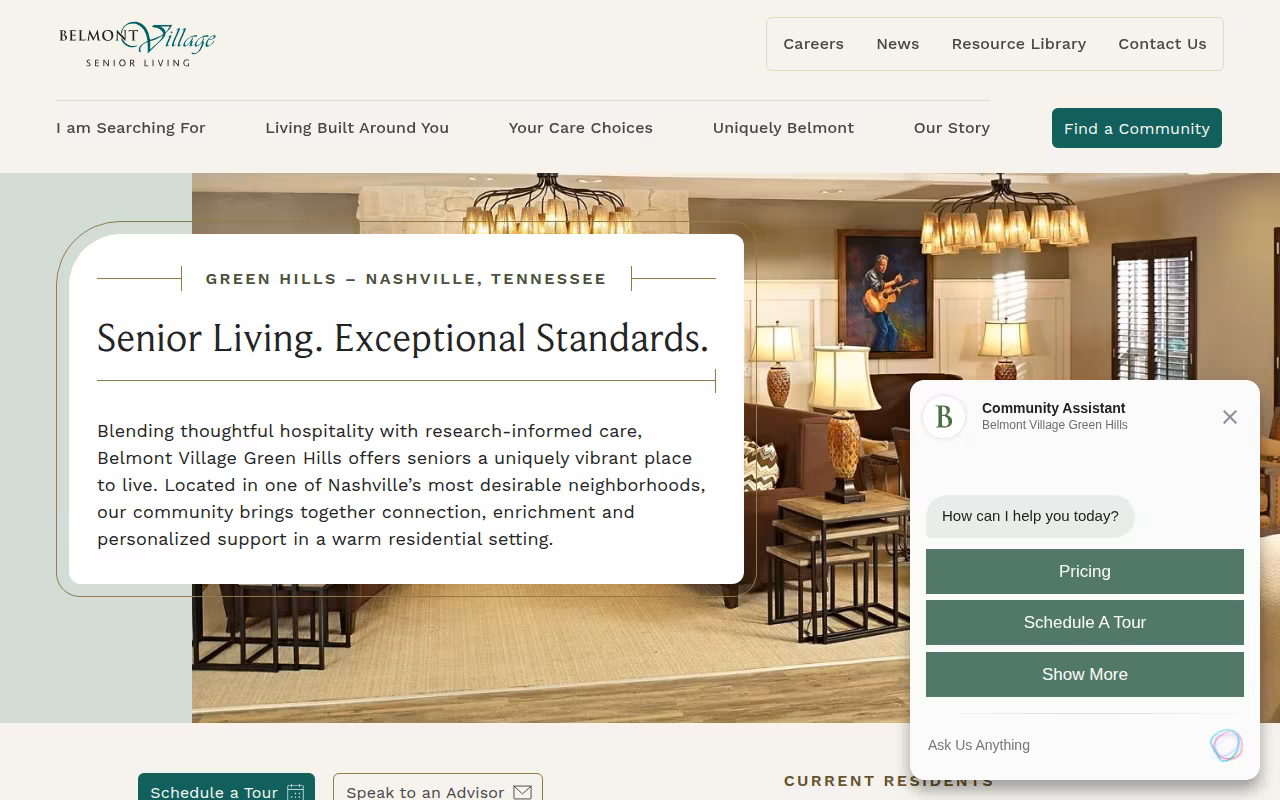 Belmont Village Senior Living Green Hills website