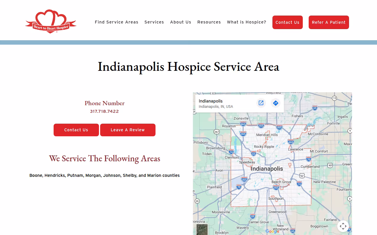 Heart to Heart Hospice website