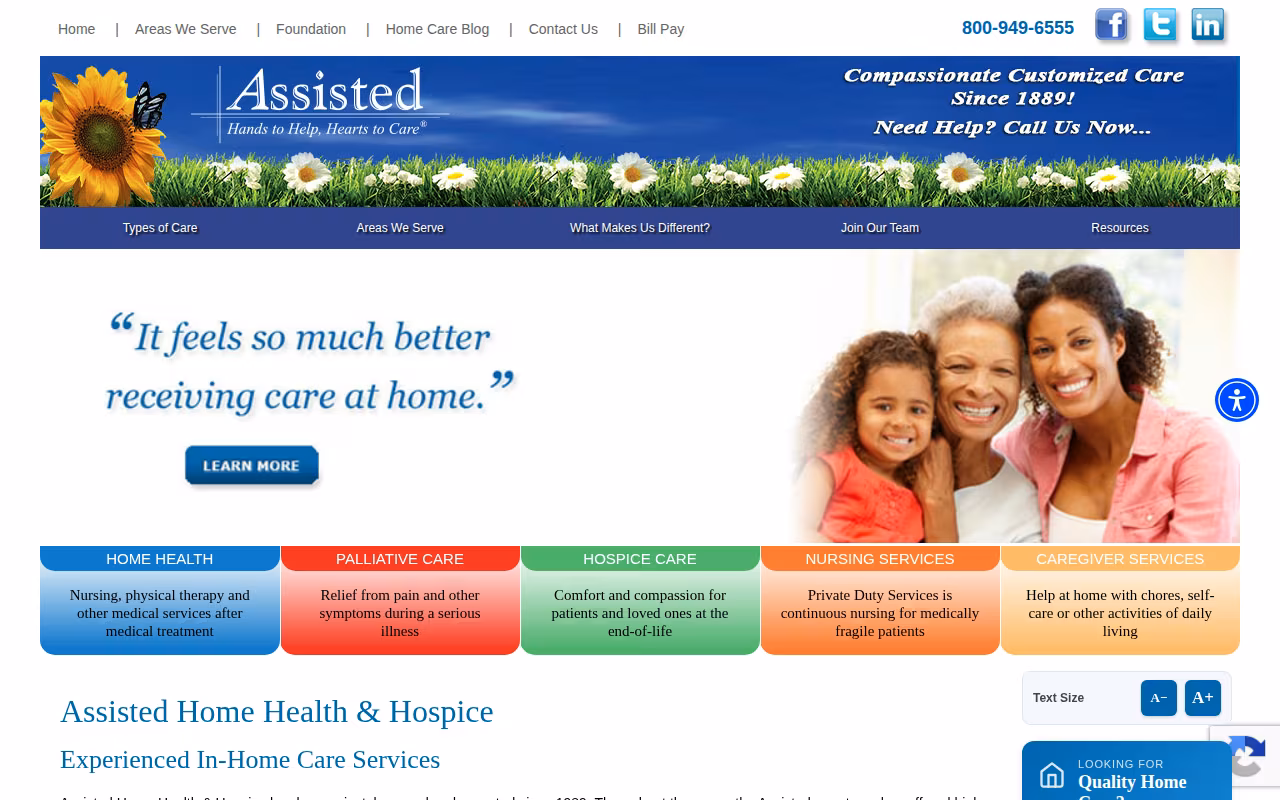 Assisted Home Health & Hospice website