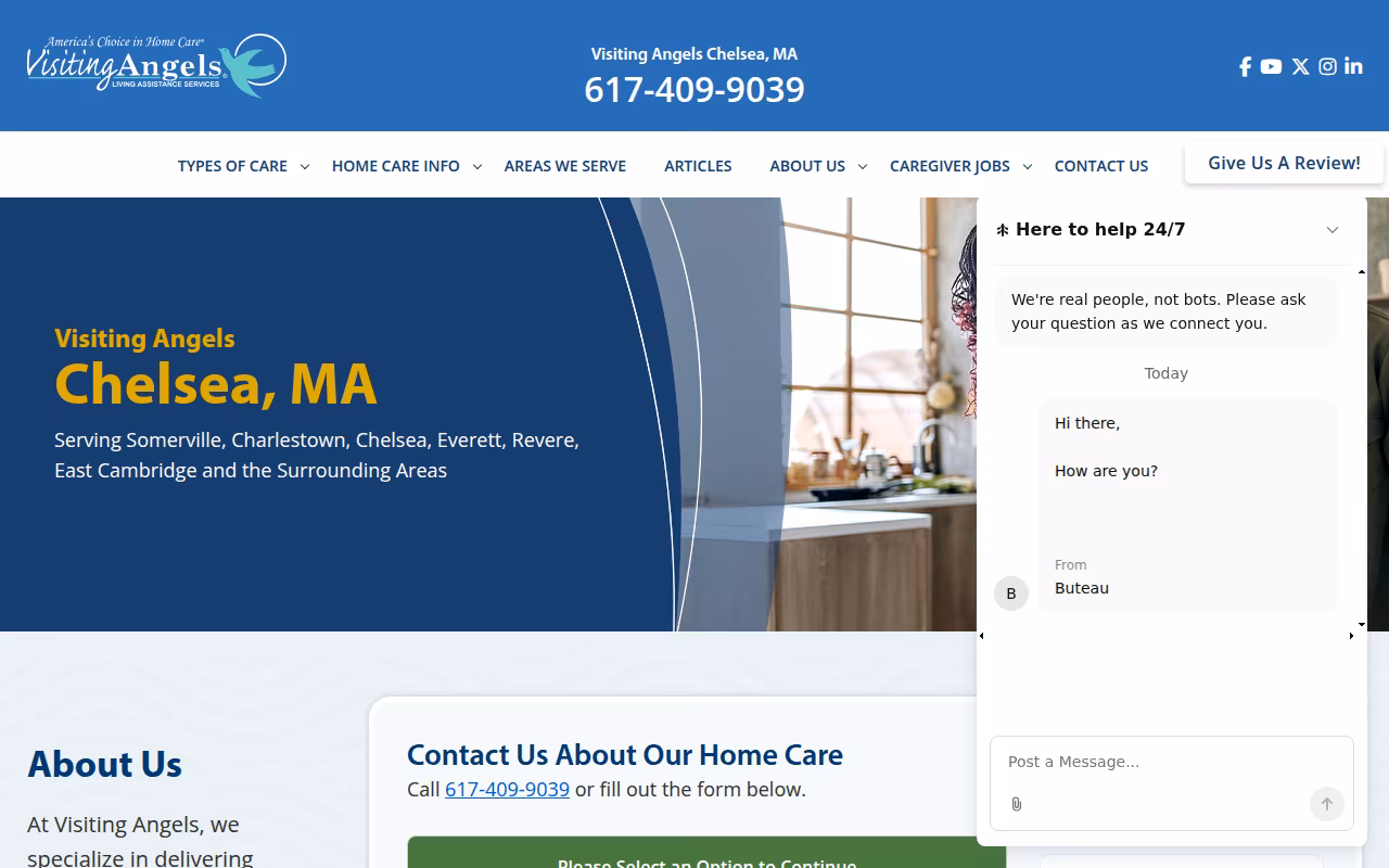 Visiting Angels Senior Home Care website