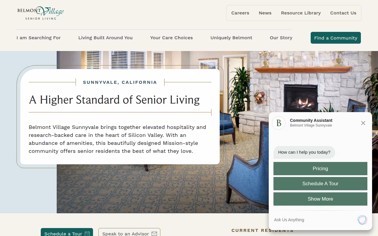 Belmont Village Senior Living Sunnyvale website