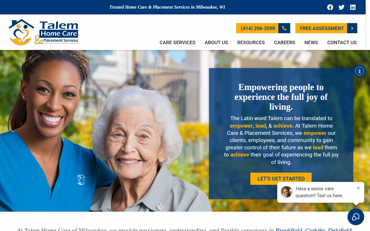 Talem Home Care & Placement Services of Milwaukee WI website