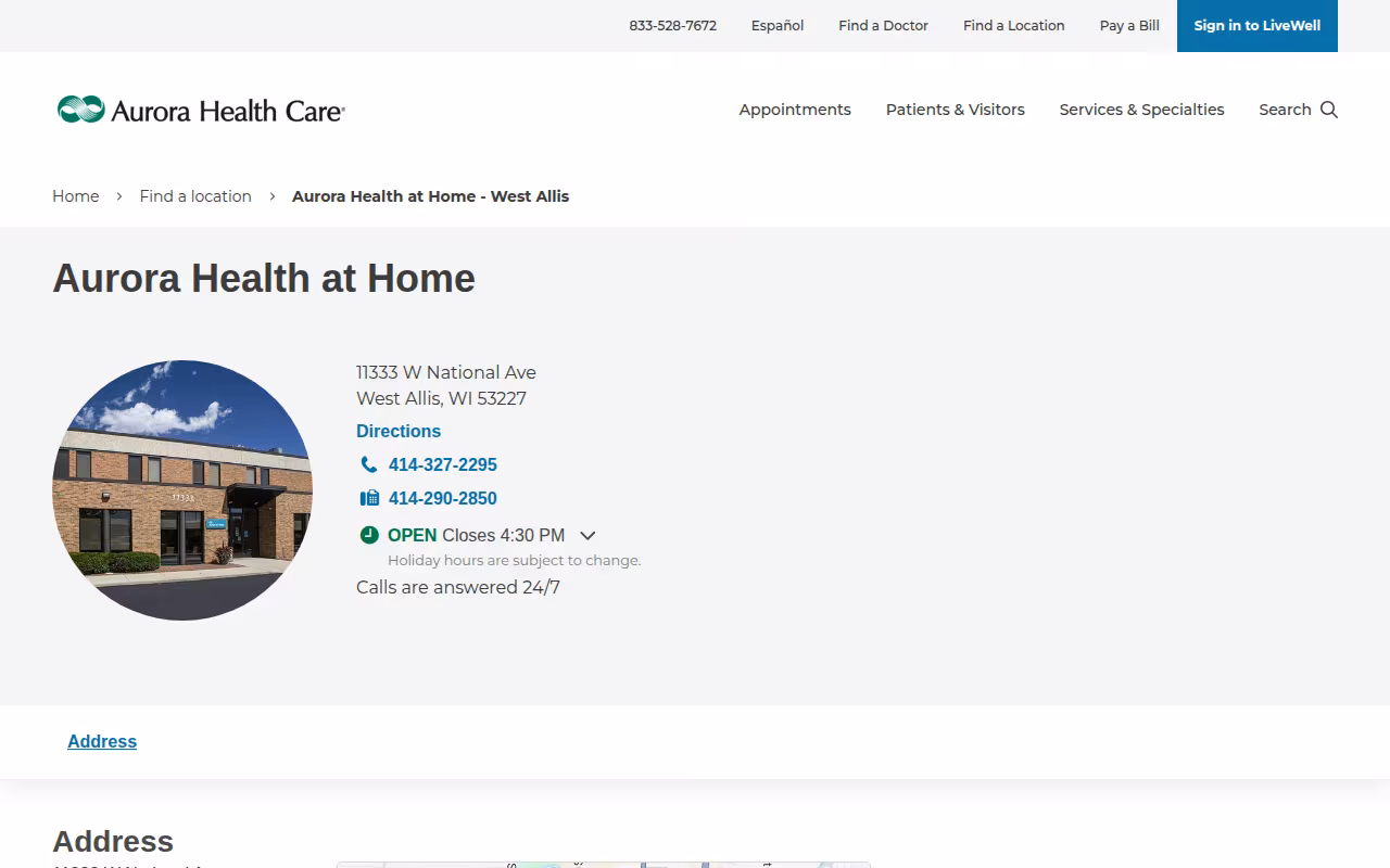 Aurora Health at Home website